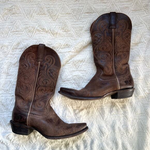 Ariat Bright Lights Leather Cowboy Boots in Old West Brown - Picture 2 of 10